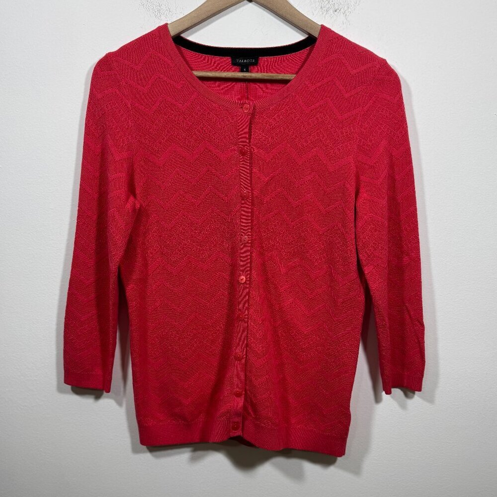 Talbots Womens Cotton Blend Button up Cardigan Sweater Size S Pink NEW